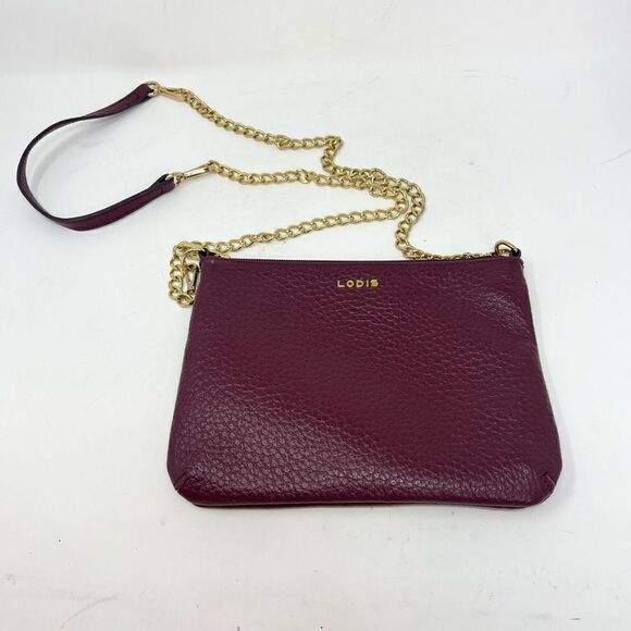 Lodis Emily 5 In 1 Convertible Bag Womens 6.5"x9" Maroon Pebbled Leather Purse - Picture 1 of 10